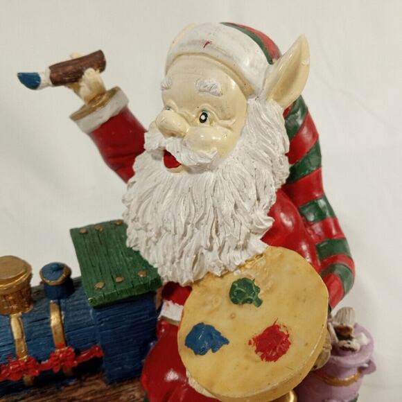 Holiday Christmas Santa Elf Riding Train w/ Paintbrush, Hand painted, Ceramic - Picture 9 of 16